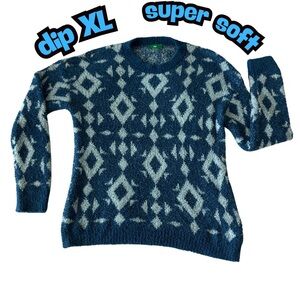 Dip XL Super Soft Chenille Fair Isle Sweater Blue Green Cozy Knit NWT Vibes!